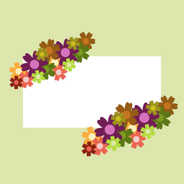 Colored simple flower bouquet on color background. Frame with decoration. Card for wedding, birthday, holiday. Vector backdrop illustration. - Διάνυσμα, εικόνα