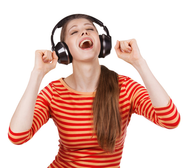Happy girl having fun listening to music - Foto, Imagem