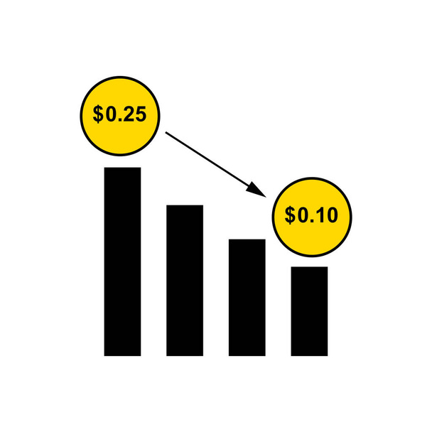 Vektor-Illustration einer Abnahme des Verkaufspreises von $0,25 auf $0,10 - Vektor, Bild