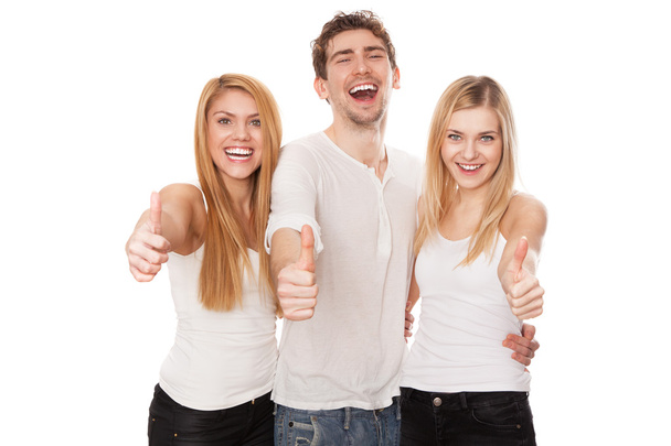 Three young people on white background - Photo, Image