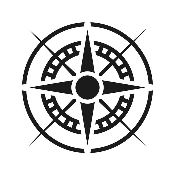 Kompass-Symbol, Windrosenstern-Navigation, Silhouetten-Stil - Vektor, Bild