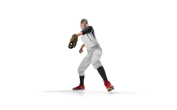 Profi baseball játékos fehér háttér - Fotó, kép