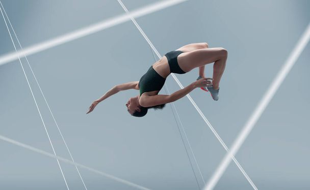 Sportovkyně běhající a skákající. Boční pohled záběr zdravé wo - Fotografie, Obrázek