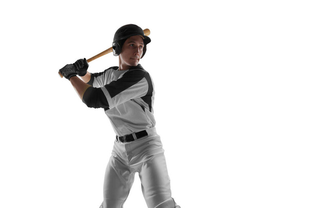 Profesionální baseballový hráč na bílém pozadí - Fotografie, Obrázek