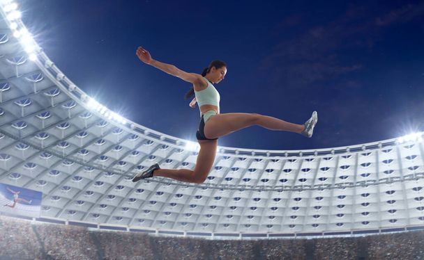 Athlète féminine sur le stade d'athlétisme professionnel
. - Photo, image