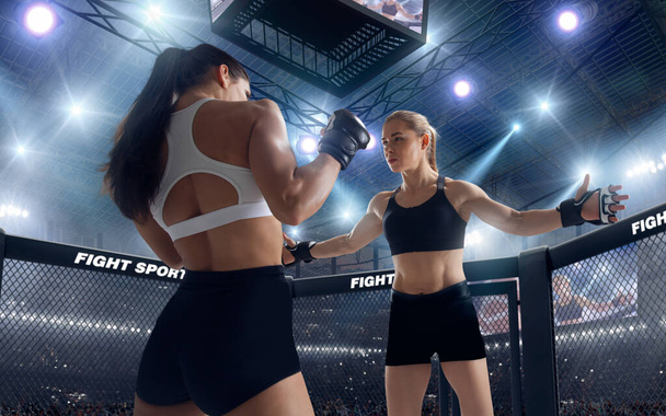 MMA femmes combattants sur anneau professionnel
. - Photo, image
