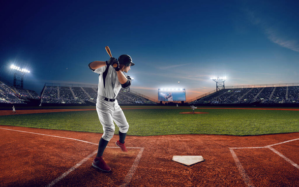 Baseball player at professional baseball stadium in evening duri - Photo, Image