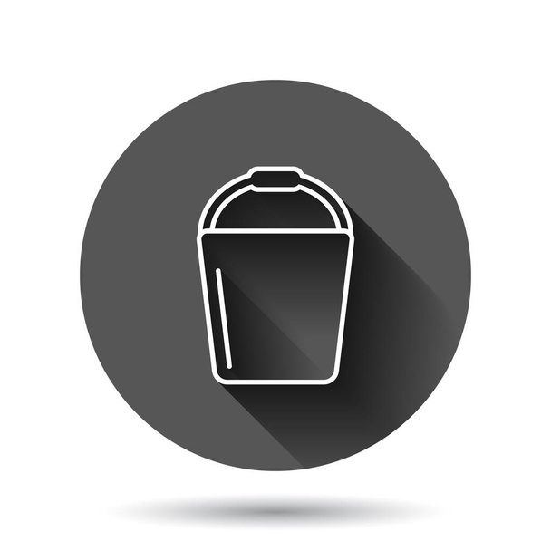 Bucket icon in flat style. Garbage pot vector illustration on black round background with long shadow effect. Pail circle button business concept. - Vetor, Imagem