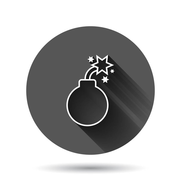 Icono de bomba en estilo plano. Ilustración vectorial de dinamita sobre fondo redondo negro con efecto sombra largo. C4 tnt círculo botón concepto de negocio
. - Vector, Imagen