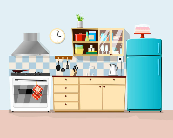 Kitchen with furniture vector illustration - Vector, Image