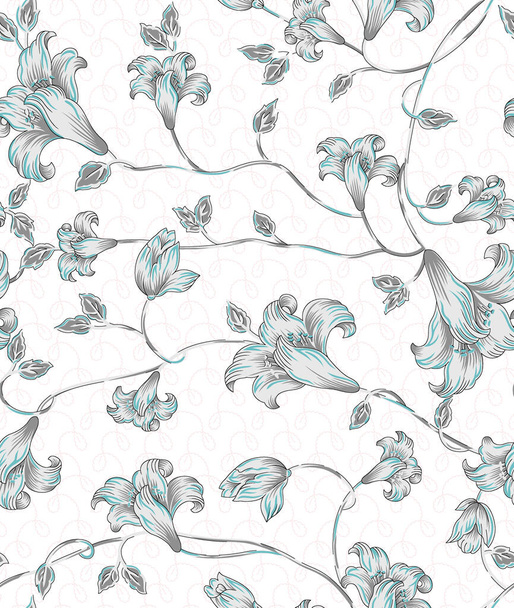 Floral seamless pattern with different flowers and leaves. Black and white Botanical illustration hand painted. Textile print, fabric swatch, wrapping paper. - Foto, Imagem
