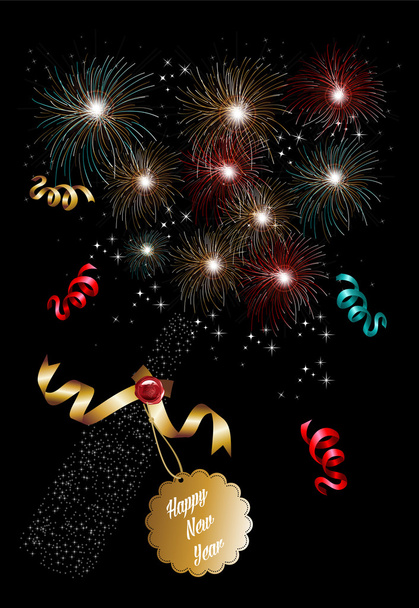 Happy new year 2014 champagne fireworks background - Vector, Image