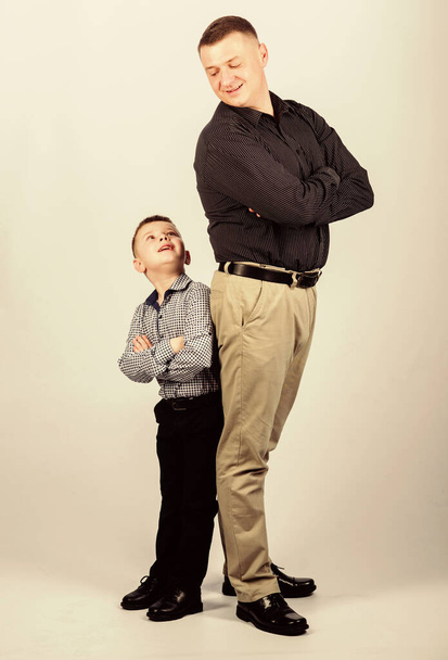 family day. childhood. parenting. fathers day. happy child with father. business partner. father and son in business suit. little boy with dad businessman. fathers day. fathers day concept - Foto, imagen