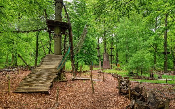 Paraíso de escalada en el curso de cuerdas altas en el Jungfernheide Park de Berlín en Charlottenburg
 - Foto, imagen