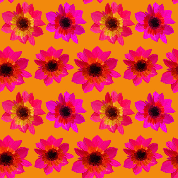 Seamless pattern of asters on orange background. Seamless floral pattern of gouache paints. Beautiful original pattern for design and decoration. - Foto, immagini