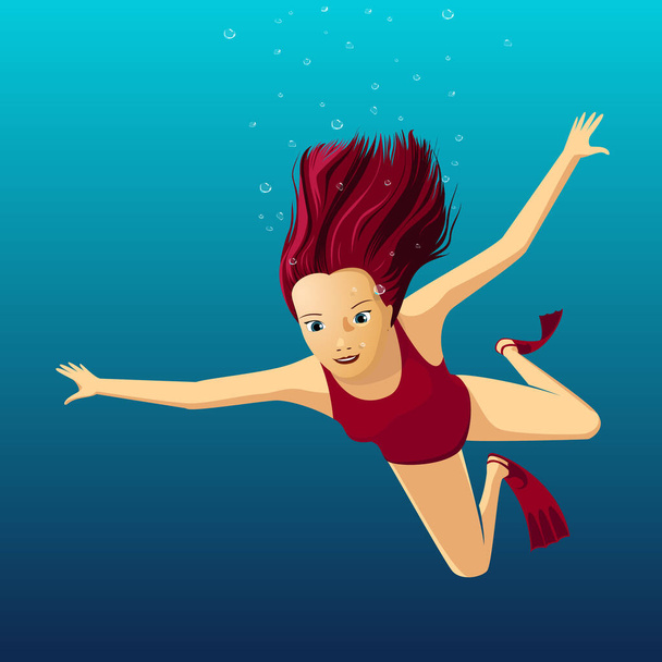 jeune femme nageant sous l'eau - Vecteur, image