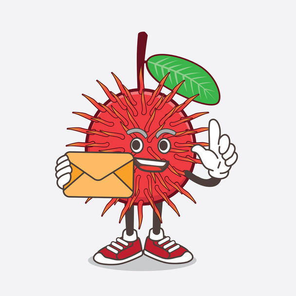 Ілюстрація персонажа мультфільму Rambutan Fruit, що тримає конверт
 - Вектор, зображення