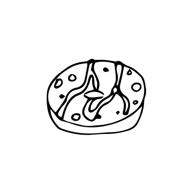 A picture of one of the donut with frosting and sprinkles. Vector image of a black and white donut. - Vektor, obrázek