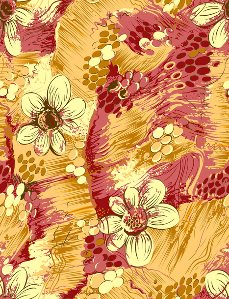 Bezešvé vzory s jarními květy a listy. Ručně kreslené pozadí. květinový vzor pro tapety nebo tkaniny. Květinová růže. Botanické dlaždice. - Fotografie, Obrázek