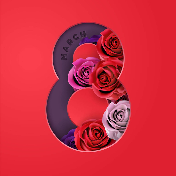 8 march international women's day floral rose flower bouquet 3d vector illustration - Vecteur, image