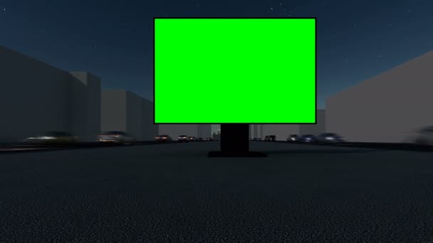 Városi utcai hirdetőtábla zöld képernyő. Banner a marketing tervezéshez. Üres kép. Éjszaka - Felvétel, videó