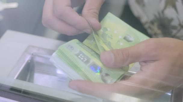 Hands count the number euro bills. Bank cash desk - Footage, Video