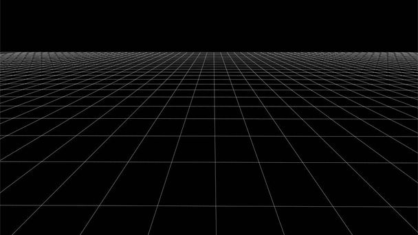 Perspective vector grid. Wireframe landscape on black background. - Vector, Image