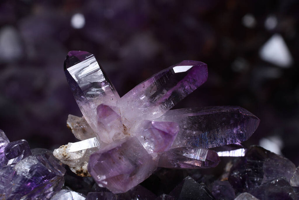 Güzel, keskin, şeffaf, parlak Ametist Kristalleri Las Vigas de Ramrez, Veracruz, Meksika - Fotoğraf, Görsel