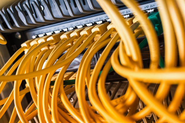 yellow internet cable to the router inbound - Photo, Image