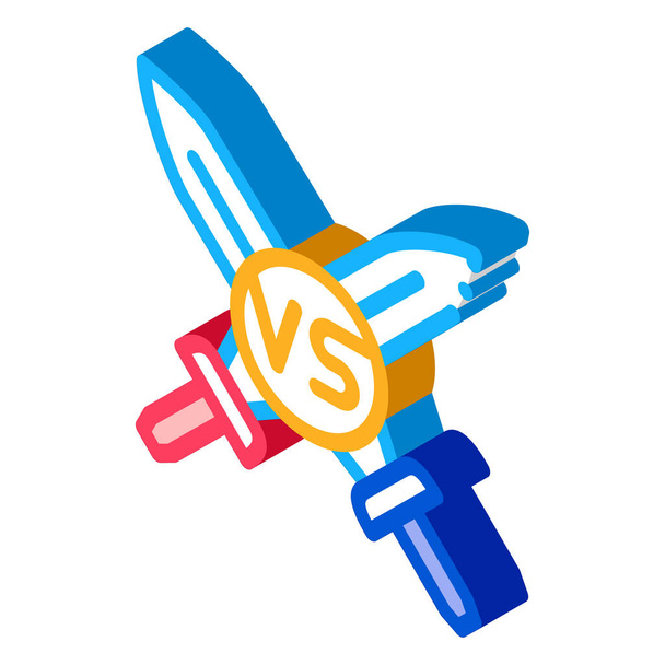 Kılıç Savaşı İkon Vektörü. Isometric Kılıç Savaşı işareti. renk izole edilmiş sembol çizimi - Vektör, Görsel