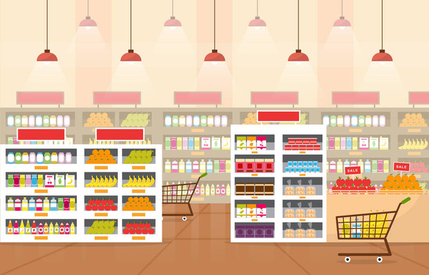 Supermercado Grocery Shelf Store Retail Shop Mall Interior Ilustração plana
 - Vetor, Imagem