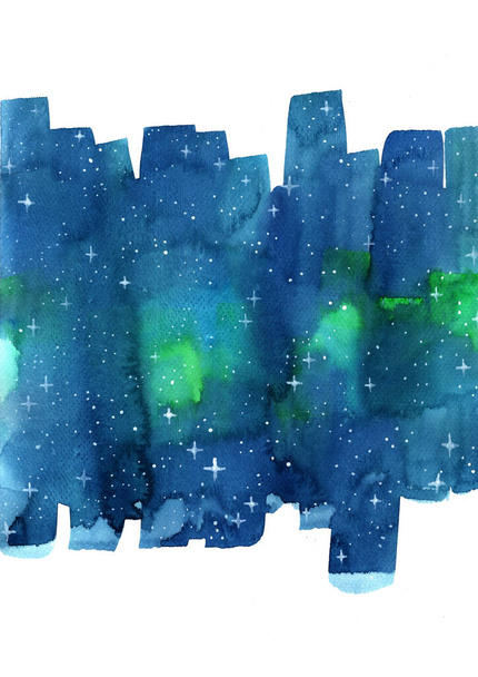 Cielo nocturno abstracto y fondo de pintura a mano de acuarela estrella
. - Foto, imagen