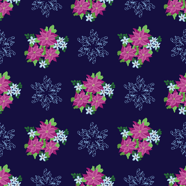 Seamless floral pattern with simple small flowers. Folk style millefleurs. Plant background for textile, wallpaper, covers, surface, print, wrap, scrapbooking, decoupage.  - Вектор,изображение
