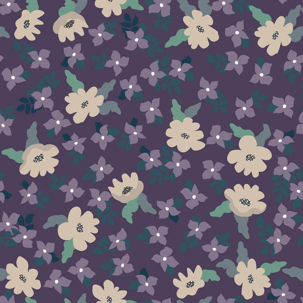 Small naive flowers seamless pattern. Chaotic order. Summer trendy floral background in liberty style. For textile, wallpaper, surface, print, gift wrap, scrapbooking, decoupage - Vettoriali, immagini