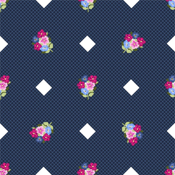 Vintage feedsack pattern in small flowers. Millefleurs. Floral sweet seamless background for textile, cotton fabric, covers, wallpapers, print, gift wrap and scrapbooking. - Vektör, Görsel
