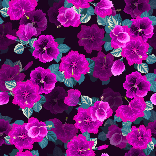 Seamless pretty pattern in small-scale cute hibiscus flowers. Floral background for textile, fabric manufacturing, wallpaper, covers, surface, print, gift wrap, scrapbooking, decoupage. - Vektor, Bild