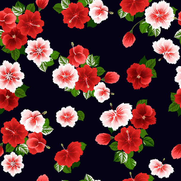 Seamless pretty pattern in small-scale cute hibiscus flowers. Floral background for textile, fabric manufacturing, wallpaper, covers, surface, print, gift wrap, scrapbooking, decoupage. - Вектор,изображение