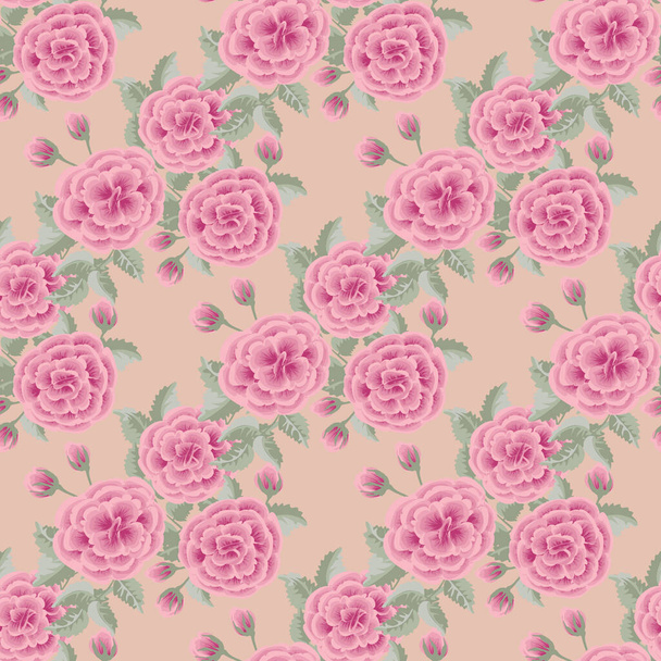  Floral pattern with one stroke painting imitation. Seamless folk pattern with flowers of roses. Vintage old style background. For textile, wallpaper, covers, surface, print, gift wrap, decoupage. - Vector, Imagen