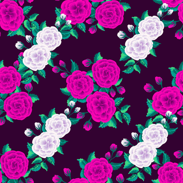  Floral pattern with one stroke painting imitation. Seamless folk pattern with flowers of roses. Vintage old style background. For textile, wallpaper, covers, surface, print, gift wrap, decoupage. - Вектор,изображение