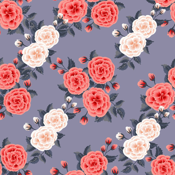 Floral pattern with one stroke painting imitation. Seamless folk pattern with flowers of roses. Vintage old style background. For textile, wallpaper, covers, surface, print, gift wrap, decoupage. - Vector, Image