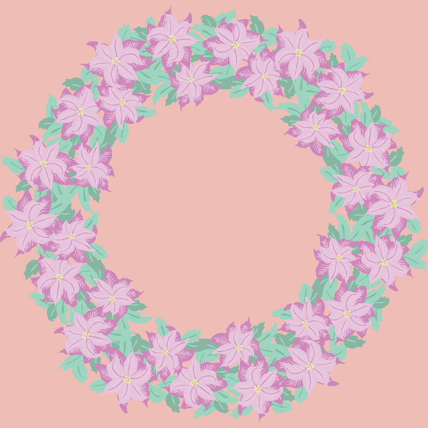 Floral round frame from cute folk flowers. Vector greeting card template. Design artwork for the poster, tee shirt, pillow, home decor. Summer wild flowers wreath. - Vecteur, image
