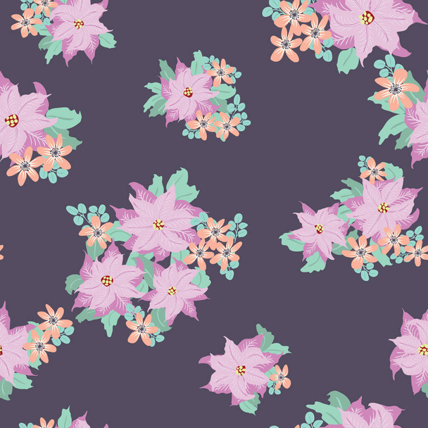 Seamless floral pattern with simple small flowers. Folk style millefleurs. Plant background for textile, wallpaper, covers, surface, print, wrap, scrapbooking, decoupage.  - Vektör, Görsel