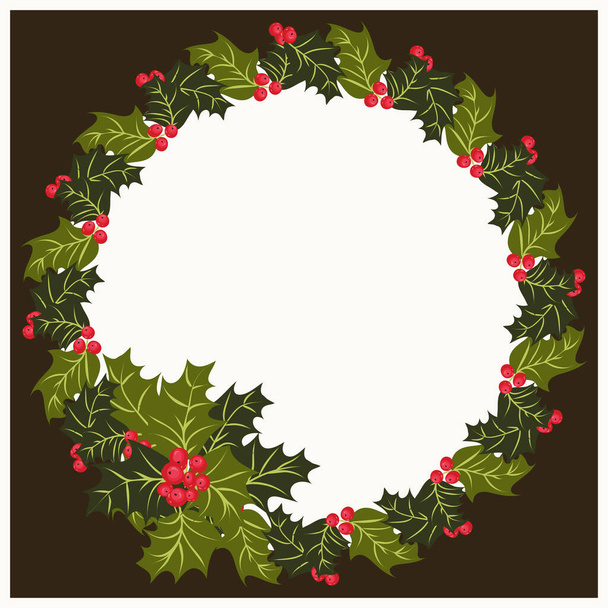 Holly wreath, invitation template - Vetor, Imagem