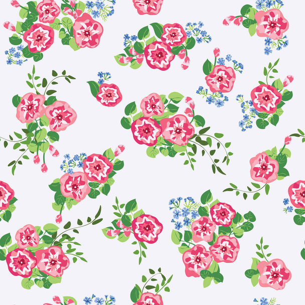 Delightful seamless pattern with small cute bright flowers. Regular order. Floral simple background for home textiles, interiors, linens. - ベクター画像