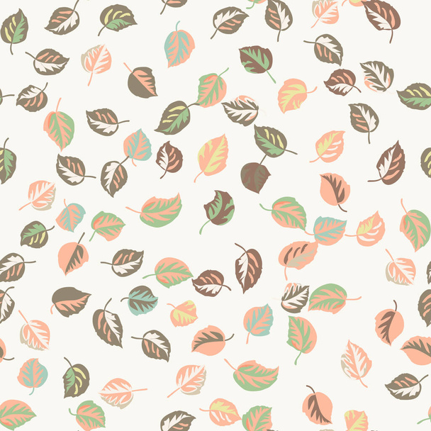 Eco print from autumn leaves. Seamless floral pattern in leaves of ash, birch. Nature simple background for fabric, cloth design, covers, manufacturing, wallpapers, print, gift wrap and scrapbooking. - Вектор,изображение