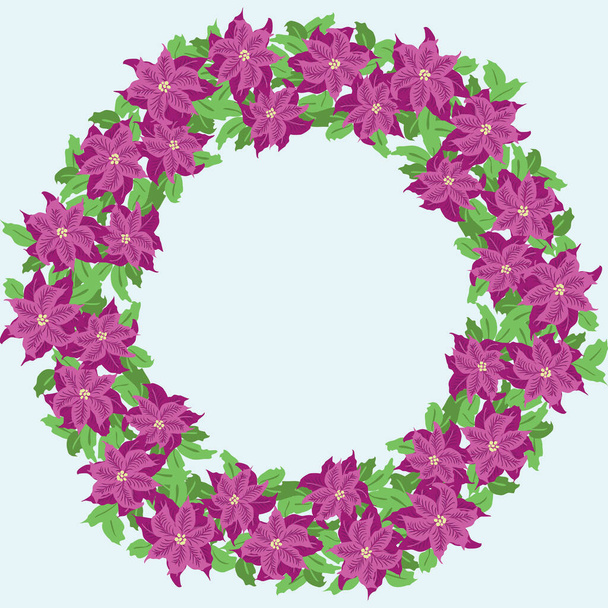 Floral round frame from cute folk flowers. Vector greeting card template. Design artwork for the poster, tee shirt, pillow, home decor. Summer wild flowers wreath. - Διάνυσμα, εικόνα