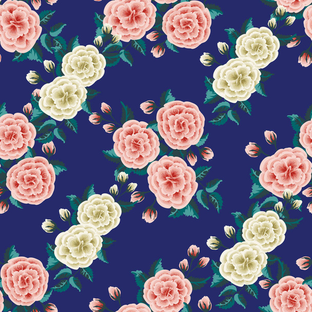 Floral pattern with one stroke painting imitation. Seamless folk pattern with flowers of roses. Vintage old style background. For textile, wallpaper, covers, surface, print, gift wrap, decoupage. - Вектор, зображення