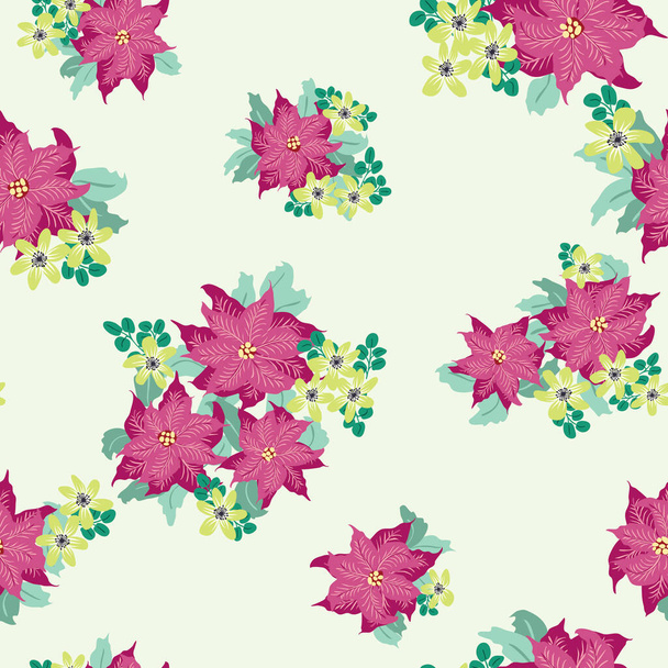 シンプルな小さな花でシームレスな花パターン。民俗スタイルのミルフルール。繊維、壁紙、カバー、表面、印刷、ラップ、スクラップブッキング、デカッページの植物の背景.  - ベクター画像