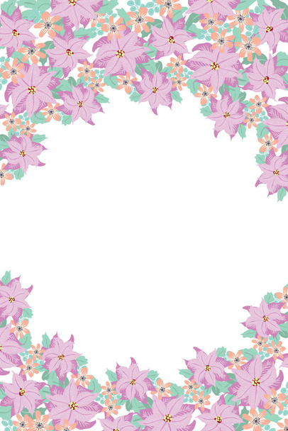 Floral round frame from cute folk flowers. Greeting card template. Design artwork for the poster, tee shirt, pillow, home decor. Summer flowers - ベクター画像
