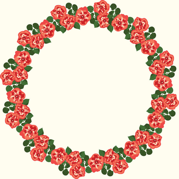 Wreath with small flowers of cute petunias. Regular order. Country style millefleurs. Floral background for home textiles, interiors, linens. - Vektor, Bild